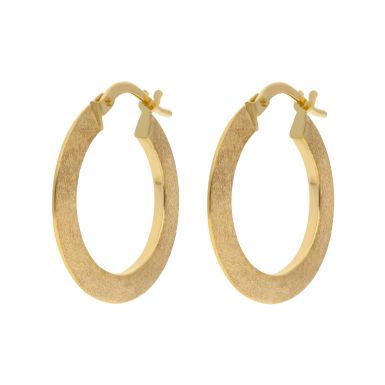 New 9ct Yellow Gold Brushed Finish Hoop Earrings