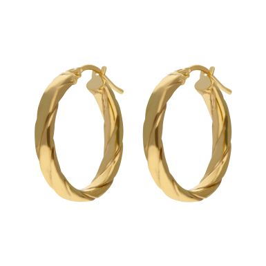 New 9ct Yellow Gold Flat Edged Twist Hoop Creole Earrings