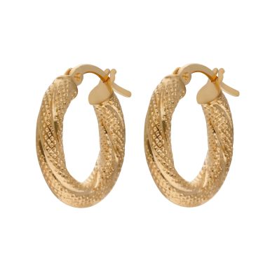 New 9ct Yellow Gold Textured Hoop Creole Earrings