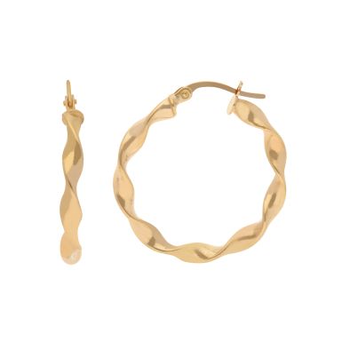 New 9ct Yellow Gold 15mm Candy Twist Hoop Earrings