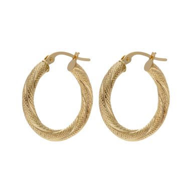 New 9ct Yellow Gold 20mm Textured Twist Hoop Creole Earrings