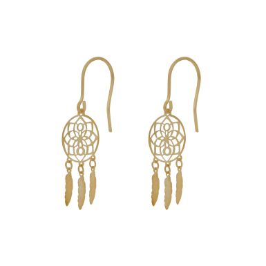 New 9ct Yellow Gold Dreamcatcher Drop Earrings