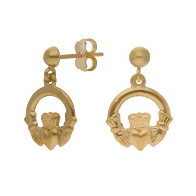New 9ct Yellow Gold Claddagh Drop Earrings