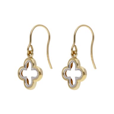 New 9ct Yellow & White Gold Clover Petal Drop Earrings