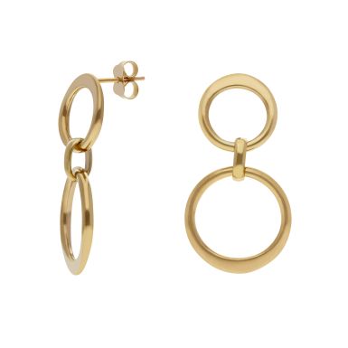 New 9ct Yellow Gold Double Circle Drop Earrings