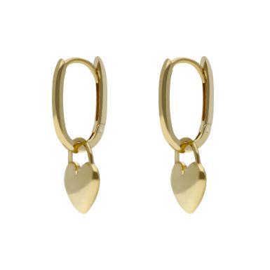 New 9ct Yellow Gold Heart Drop Oval Huggie Earrings
