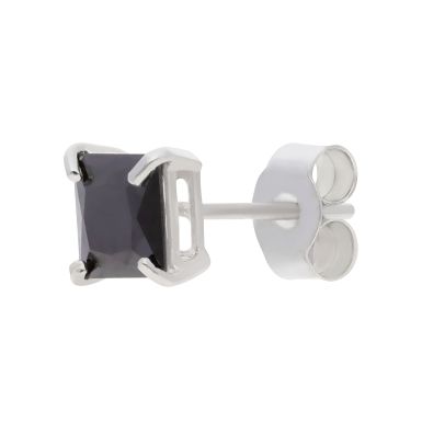 New 9ct White Gold Black Cubic Zirconia Single Mens Stud Earring