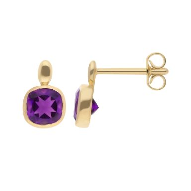 New 9ct Yellow Gold Amethyst Stud Earrings