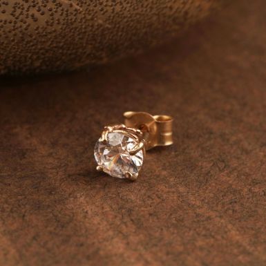 New 9ct Yellow Gold 5mm Cubic Zirconia Gents Single Stud Earring