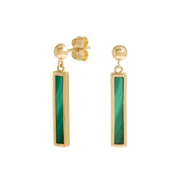 New 9ct Yellow Gold Malachite Bar Drop Earrings