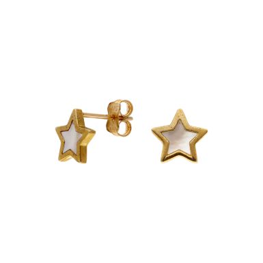 New 9ct Yellow Gold Mother Of Pearl Star Stud Earrings