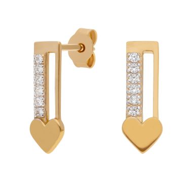 New 9ct Yellow Gold Cubic Zirconia Heart Arrow Stud Earrings