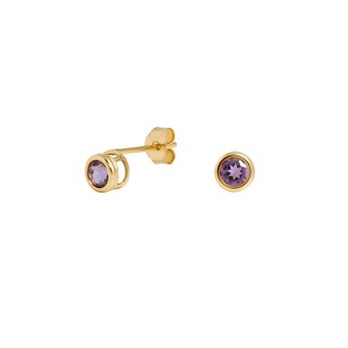 New 9ct Yellow Gold Amethyst Stud Earrings