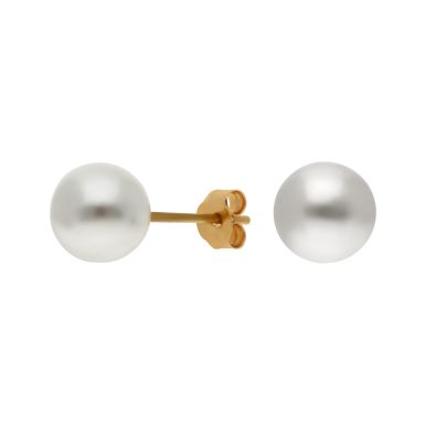 New 9ct Yellow Gold Simulated Pearl Stud Earrings