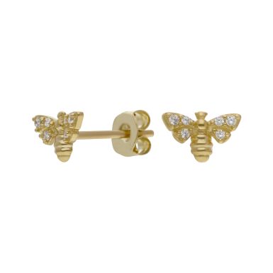 New 9ct Yellow Gold Cubic Zirconia Manchester Bee Stud Earrings