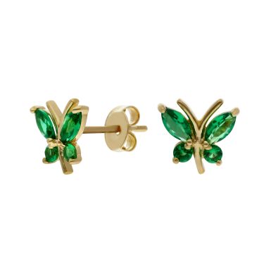 New 9ct Yellow Gold Green Cubic Zirconia Butterfly Stud Earrings