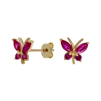 New 9ct Yellow Gold Pink Cubic Zirconia Butterfly Stud Earrings