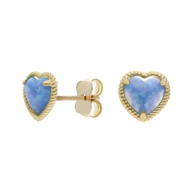 New 9ct Yellow Gold Synthetic Blue Opal Heart Stud Earrings
