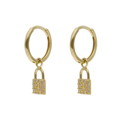 New 9ct Gold Gemstone Padlock Charm Drop Huggie Hoop Earrings