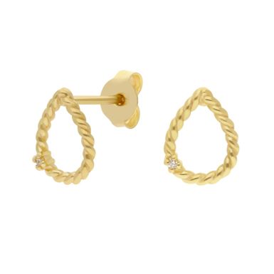 New 9ct Yellow Gold Diamond Bead Teardrop Stud Earrings