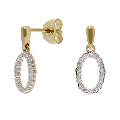 New 9ct Yellow Gold Diamond Oval Drop Earrings