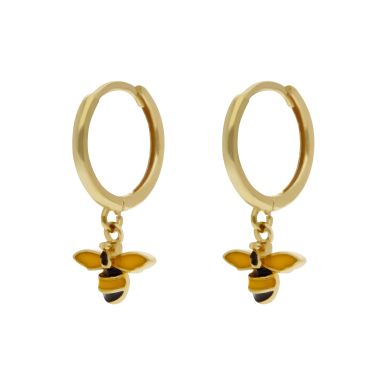 New 9ct Gold Manchester Bee Charm Drop Huggie Hoop Earrings
