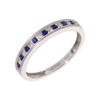 New 9ct White Gold Sapphire & Diamond Half Eternity Ring
