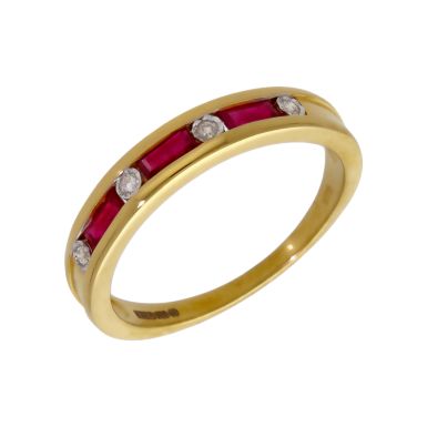 New 9ct Yellow Gold Ruby & Diamond Half Eternity Ring
