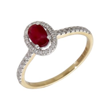 New 9ct Yellow Gold Ruby & Diamond Oval Halo Cluster Ring