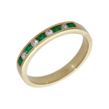 New 9ct Gold Emerald & Diamond Channel Set Half Eternity Ring