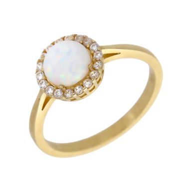 New 9ct Gold Cultured Opal & Cubic Zirconia Halo Cluster Ring