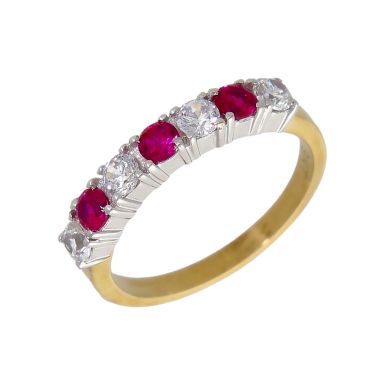New 9ct Yellow Gold Red & White Cubic Zirconia Eternity Ring