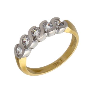 New 9ct Yellow Gold Cubic Zirconia 5 Stone Wave Eternity Ring