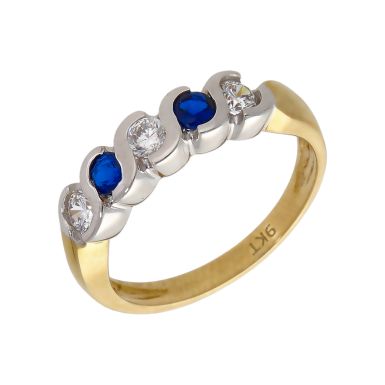 New 9ct Gold Blue & White Cubic Zirconia Wave Eternity Ring