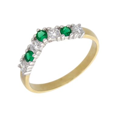 New 9ct Gold Green & White Cubic Zirconia Half Wishbone Ring