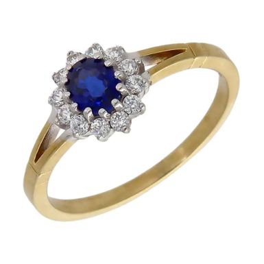 New 9ct Yellow Gold Blue & White Cubic Zirconia Cluster Ring