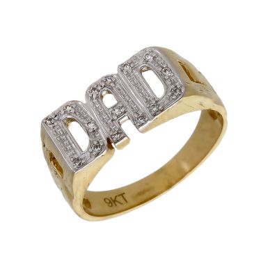 New 9ct Yellow Gold Cubic Zirconia Dad Ring