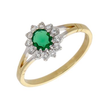 New 9ct Yellow Gold Green & White Cubic Zirconia Cluster Ring