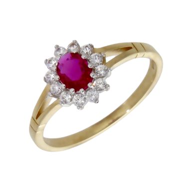 New 9ct Yellow Gold Red & White Cubic Zirconia Cluster Ring