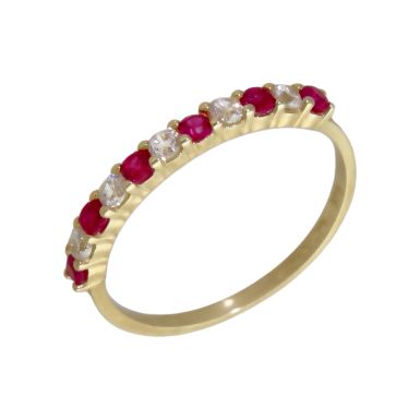 New 9ct Gold Red & White Cubic Zirconia Half Eternity Ring