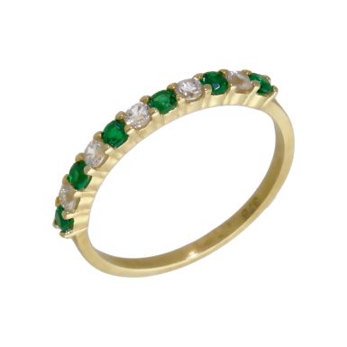 New 9ct Gold Green & White Cubic Zirconia Half Eternity Ring