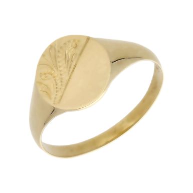 New 9ct Yellow Gold Half Pattern Engraved Signet Ring