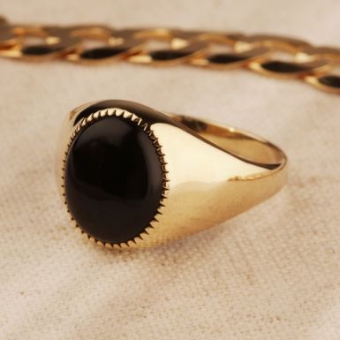 New 9ct Yellow Gold Oval Onyx Signet Ring