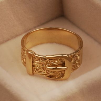New 9ct Yellow Gold Patterned Buckle Ring