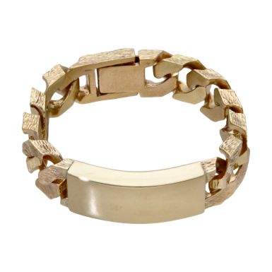 Pre-Owned 9ct Gold 9" Barked Curb ID Bracelet