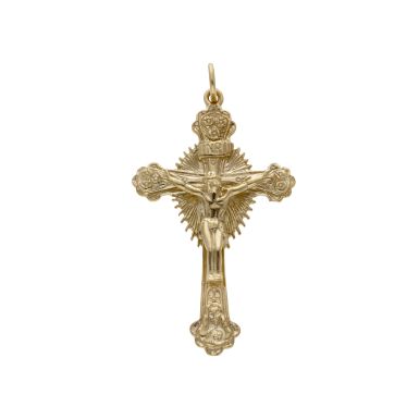 New 9ct Yellow Gold Large Sunburst Crucifix Pendant