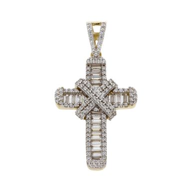 New 9ct Yellow Gold Mixed Cut Cubic Zirconia Cross Pendant