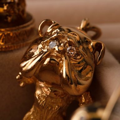 New 9ct Yellow Gold Solid Gemstone Set Bulldog Pendant