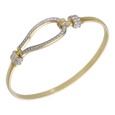 New 9ct Yellow Gold Cubic Zirconia Set Hookover Bangle