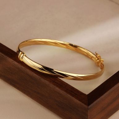 New 9ct Gold Twisted Design Ladies Hinged Bangle